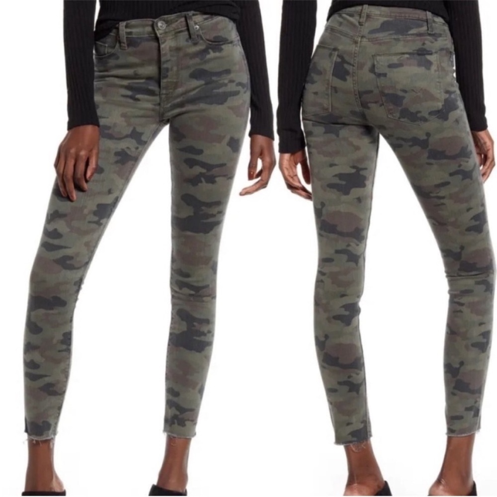 Hudson Barbara Crop Raw Hem High Waist Skinny Size 26 in Green Camouflage EUC